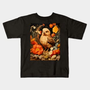 Retro Vintage Art Style Baby Chick in Field of Wild Flowers - Whimsical Farm Kids T-Shirt